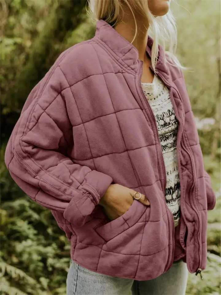 Veste matelassée femme zippée à col montant et poches, veste légère et chaude pour l’automne