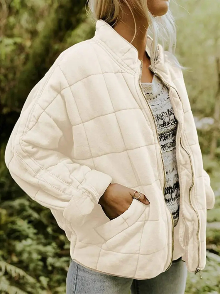 Veste matelassée femme zippée à col montant et poches, veste légère et chaude pour l’automne