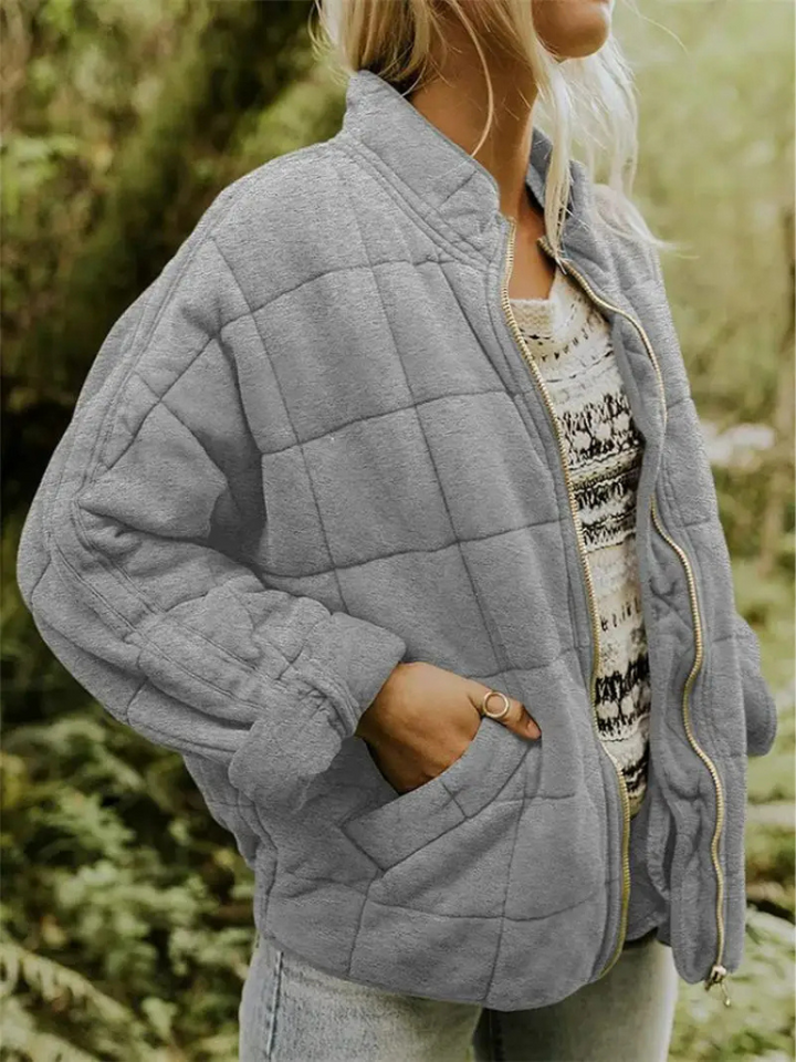 Veste matelassée femme zippée à col montant et poches, veste légère et chaude pour l’automne