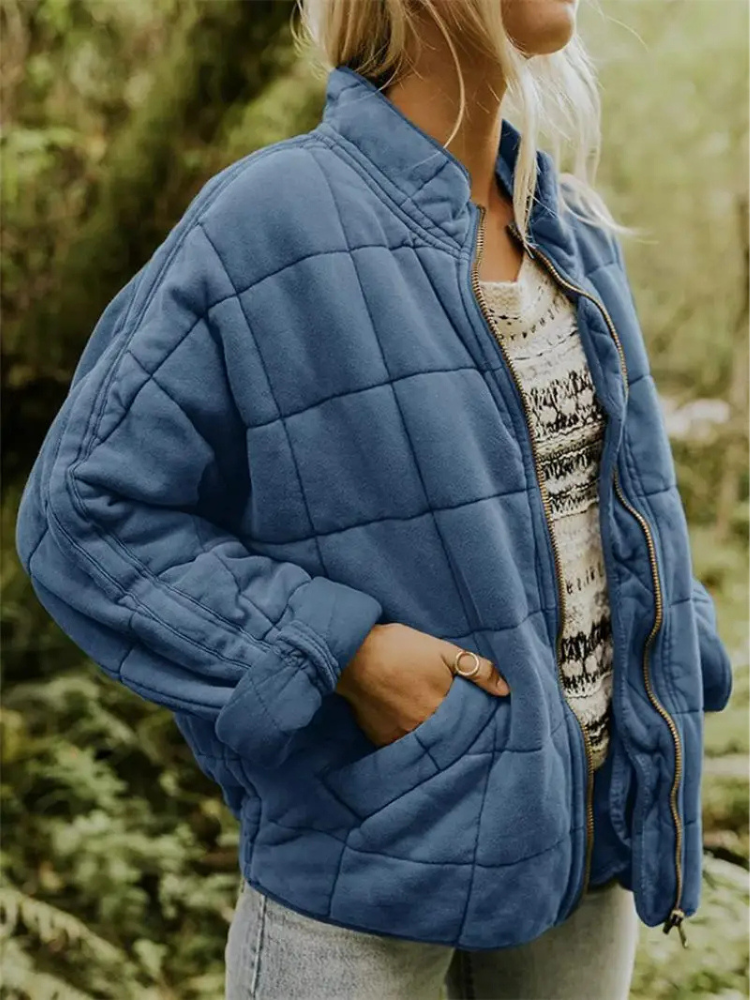 Veste matelassée femme zippée à col montant et poches, veste légère et chaude pour l’automne