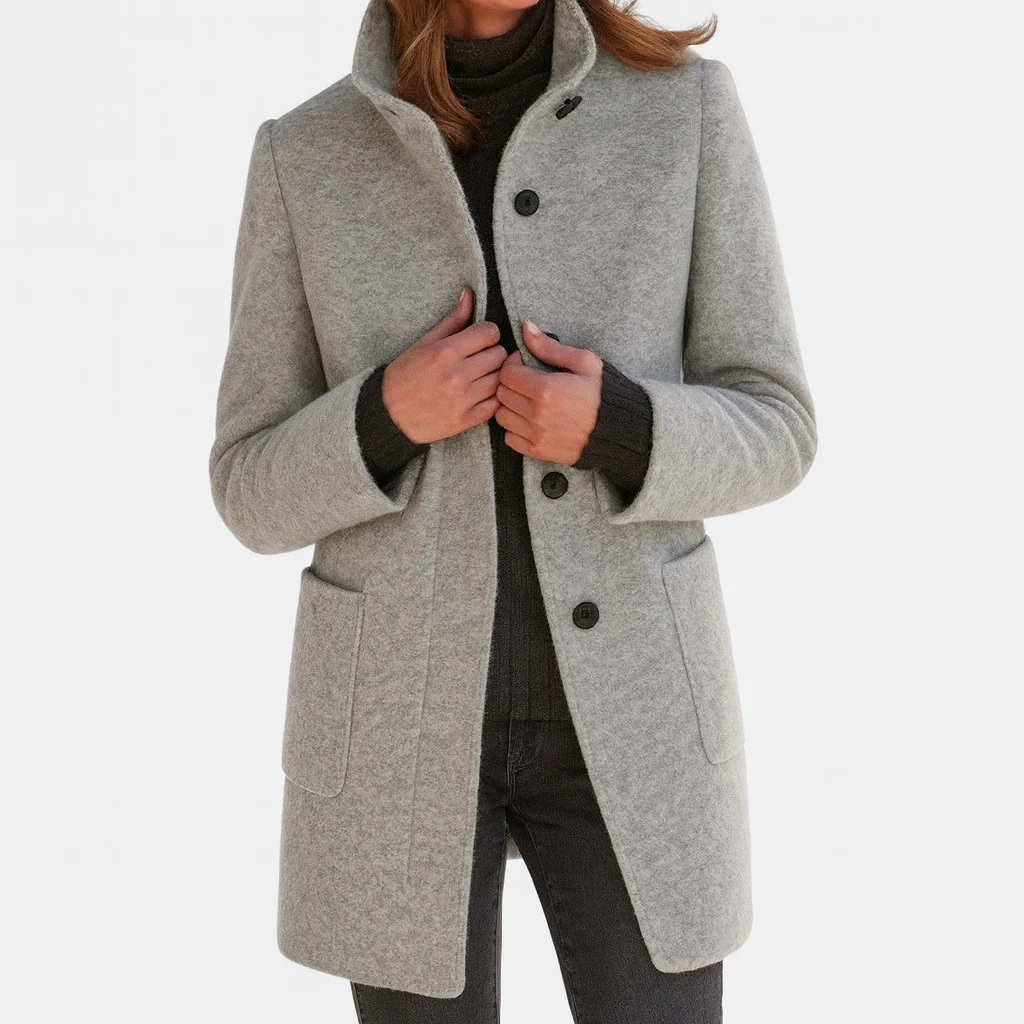 Veste automnale en laine pour femme, à col montant, élégante et droite