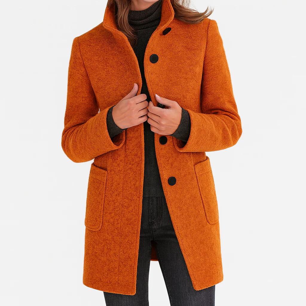 Veste automnale en laine pour femme, à col montant, élégante et droite