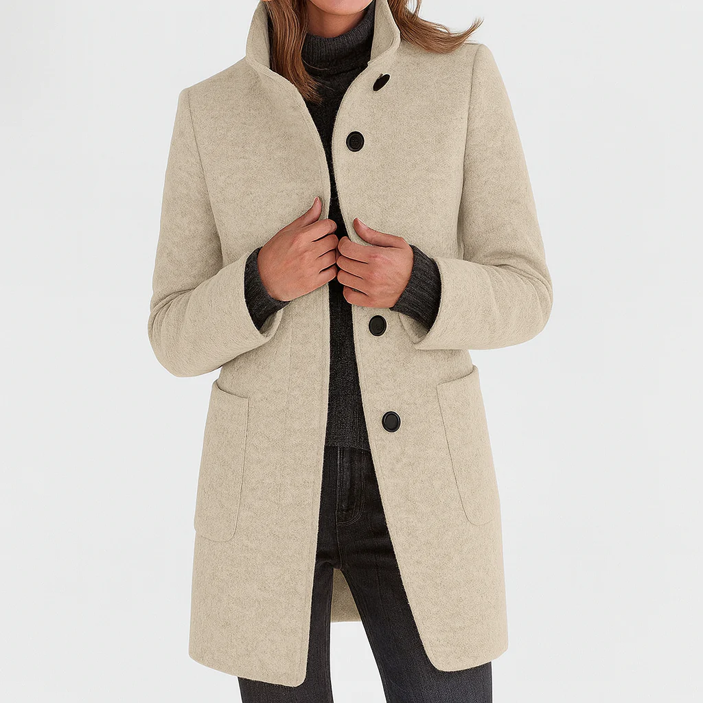 Veste automnale en laine pour femme, à col montant, élégante et droite