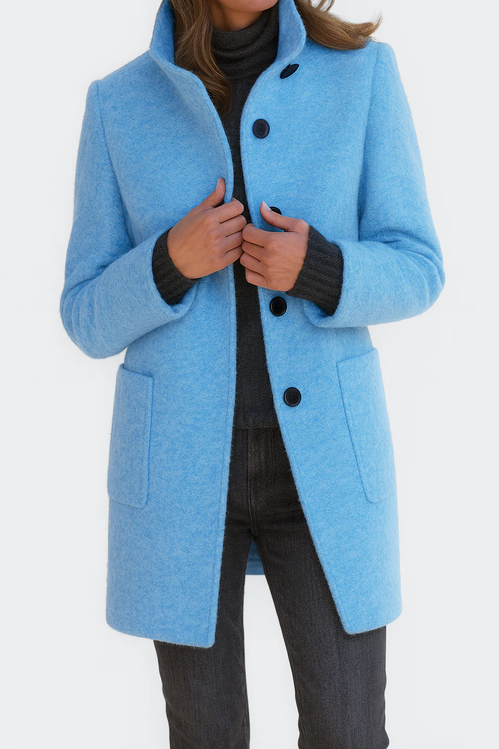 Veste automnale en laine pour femme, à col montant, élégante et droite