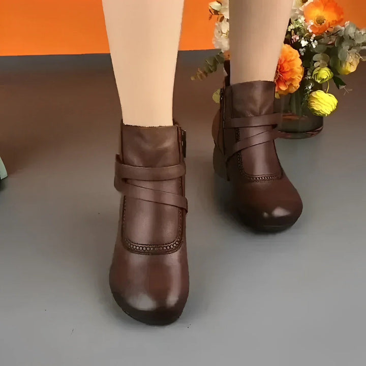 Bottines femme à talon bas en similicuir avec boucle, boots confortables pour l’automne