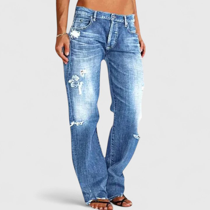 Jean bootcut femme en coton avec effets usés, collection automne