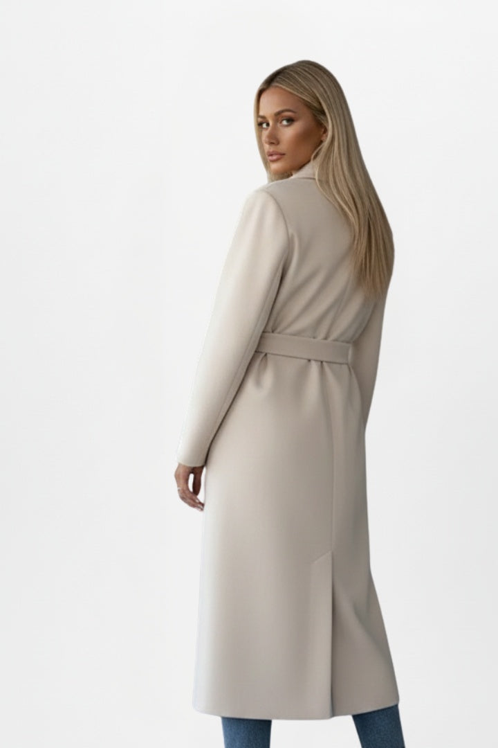 Long wool coat for women, tie-waist with a belt, for autumn