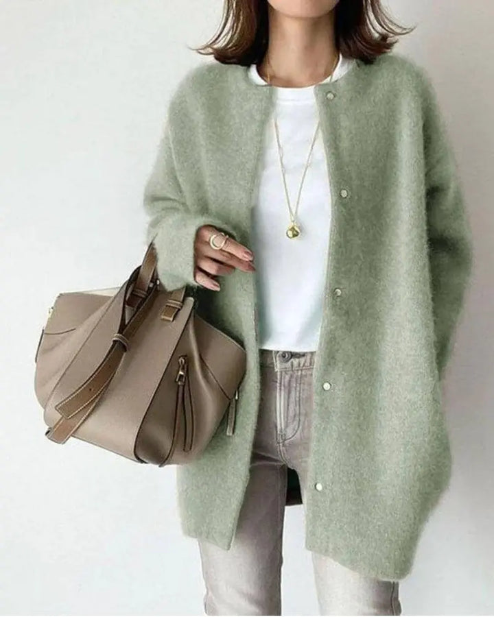 Cardigan chaud pour femme en laine et mohair à coupe longue pour l'automne et l'hiver