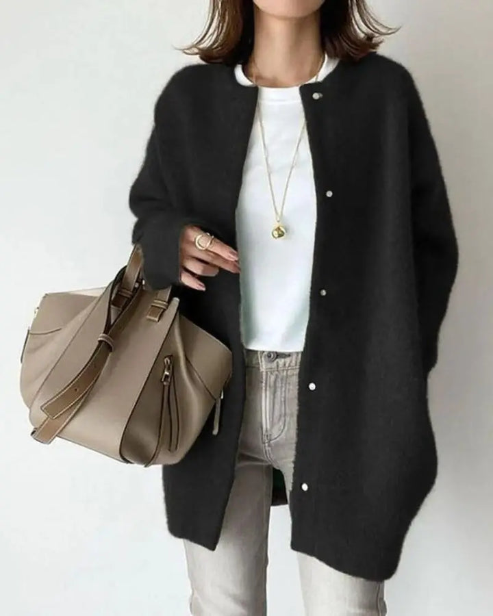 Cardigan chaud pour femme en laine et mohair à coupe longue pour l'automne et l'hiver