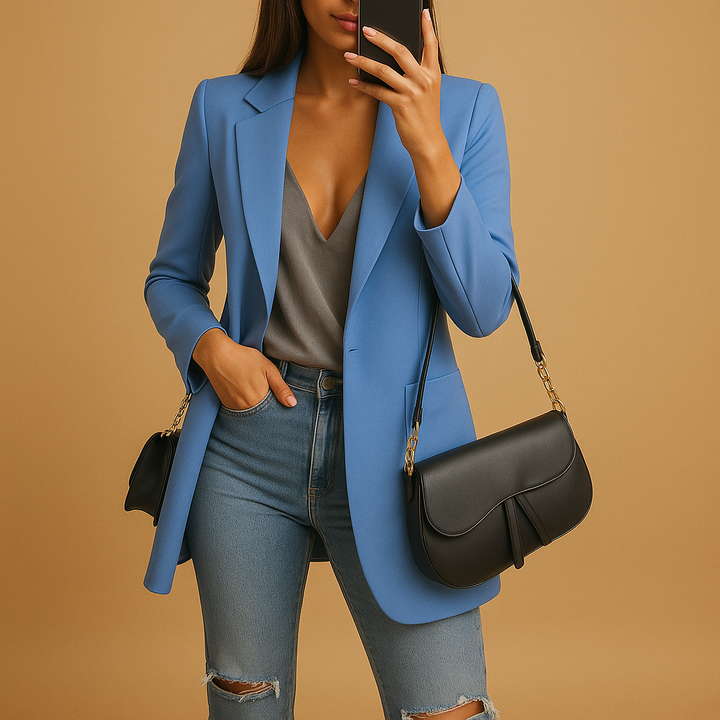Blazer long femme en coton ajusté élégant pour l'été et la mi-saison