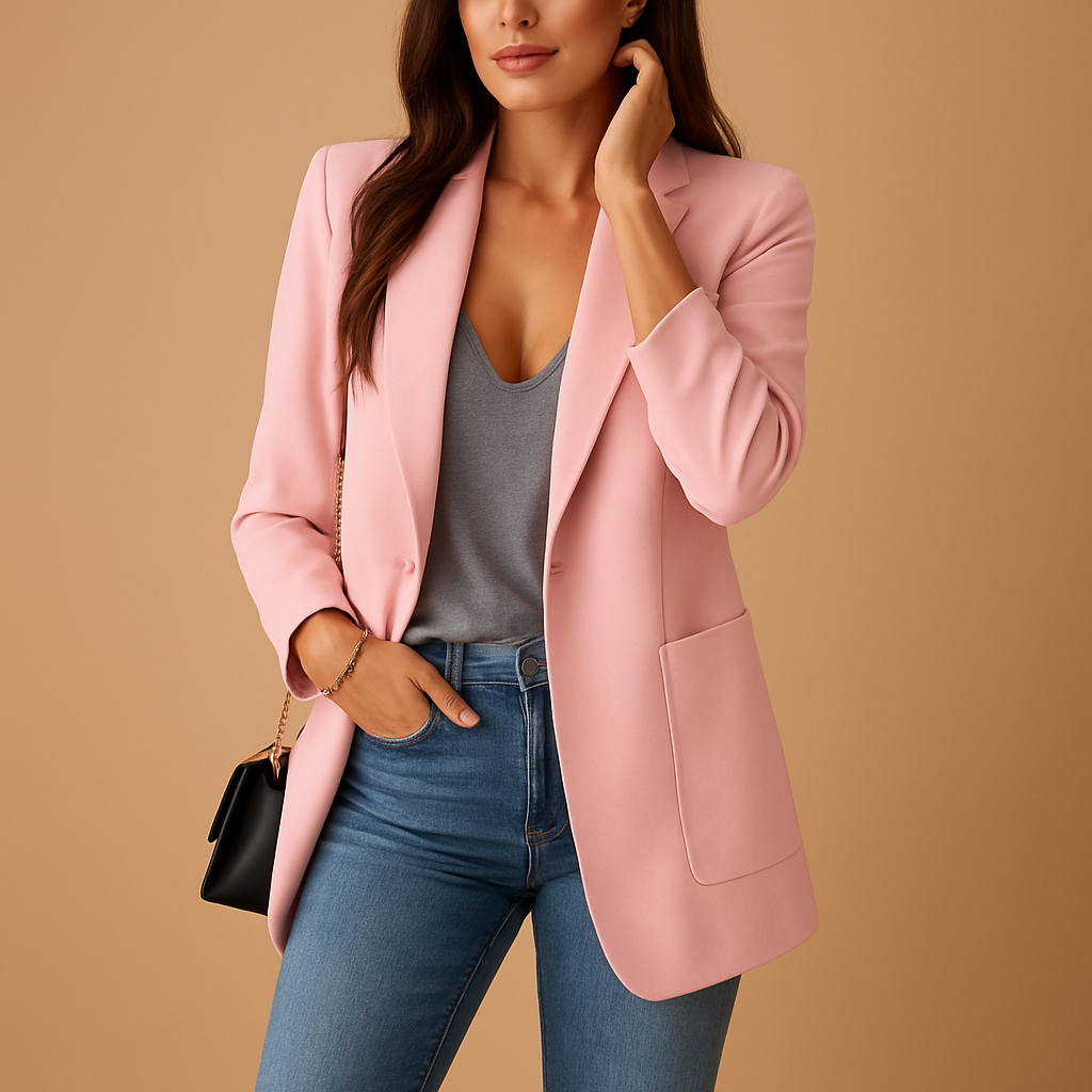 Blazer long femme en coton ajusté élégant pour l'été et la mi-saison