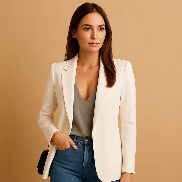 Blazer long femme en coton ajusté élégant pour l'été et la mi-saison