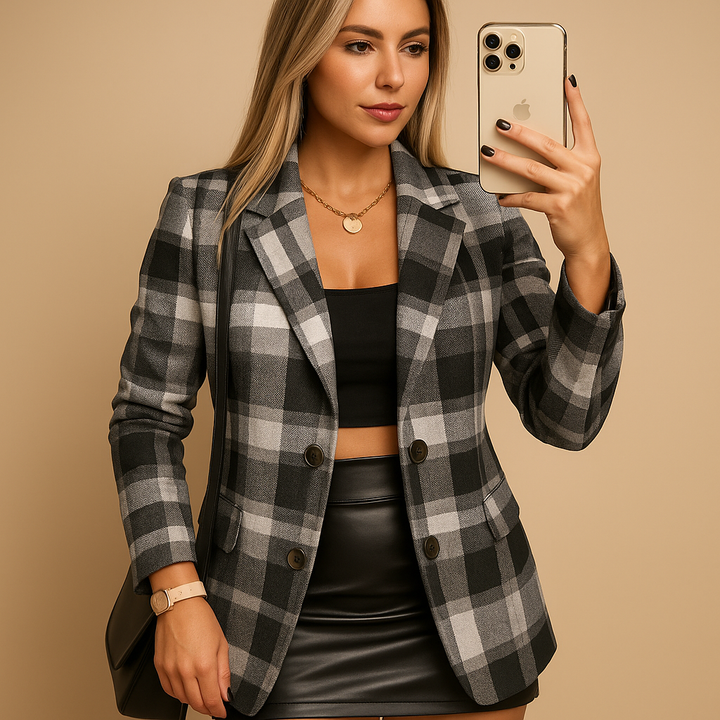 Manteau long matelassé femme à carreaux en laine pour l'hiver