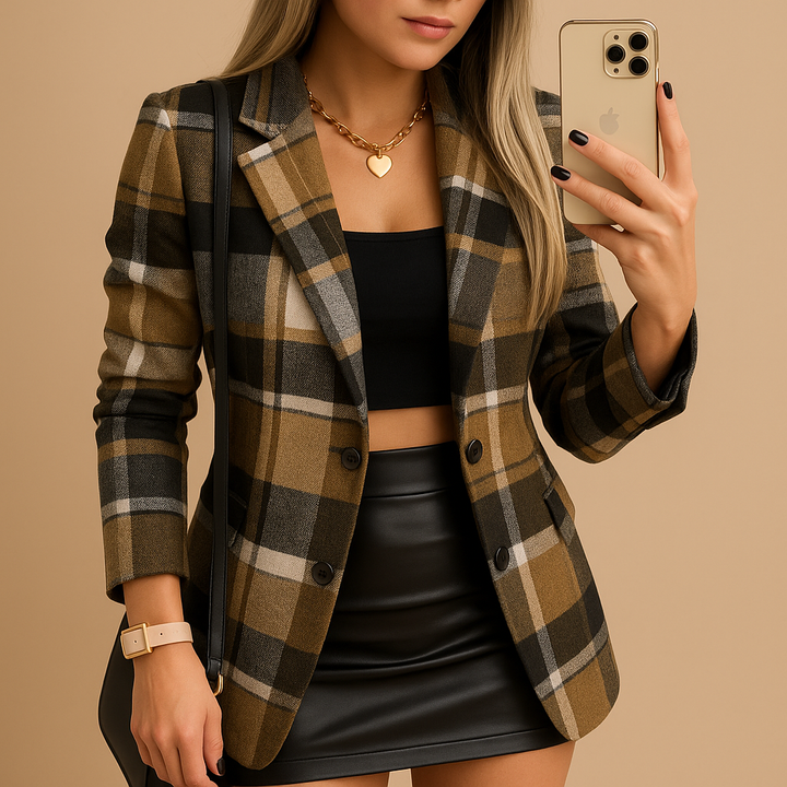 Manteau long matelassé femme à carreaux en laine pour l'hiver