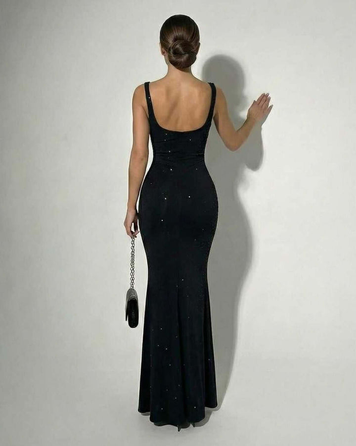 Robe maxi femme en satin pour l’automne coupe élégante ajustée pour soirée et cérémonie