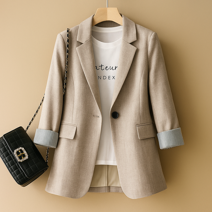 Blazer femme manches longues en mélange de coton pour la saison estivale