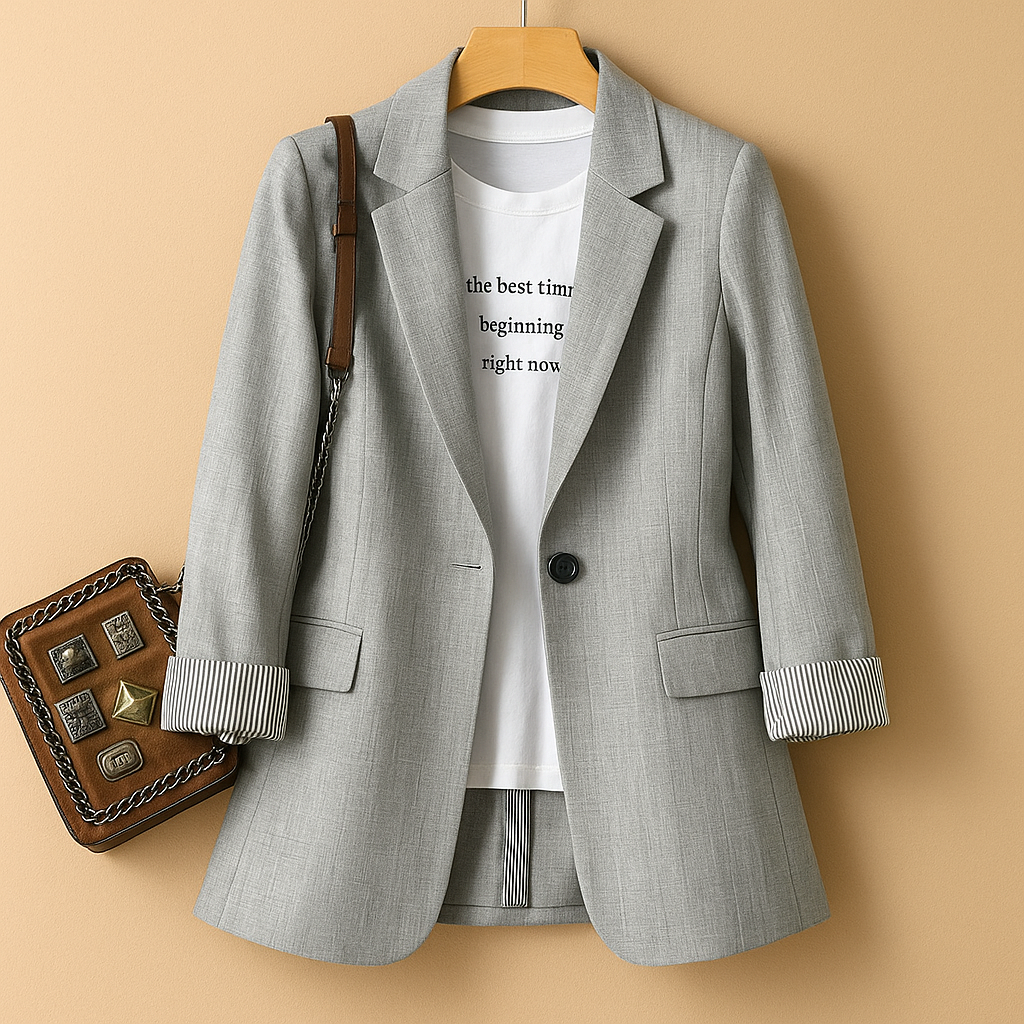 Blazer femme manches longues en mélange de coton pour la saison estivale