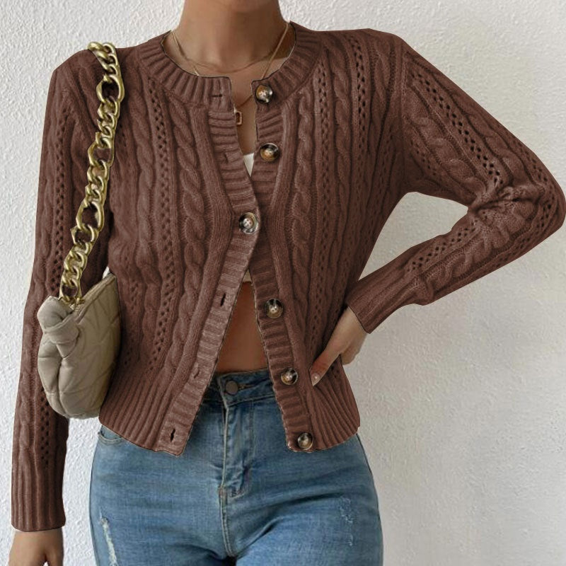 Cardigan femme en laine ajourée, boutonné, pour l’automne