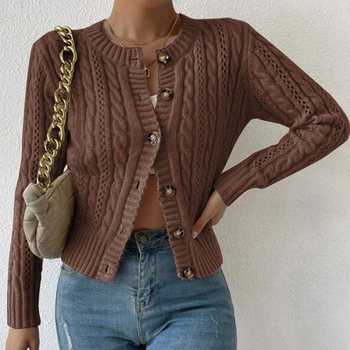 Cardigan femme en laine ajourée, boutonné, pour l’automne