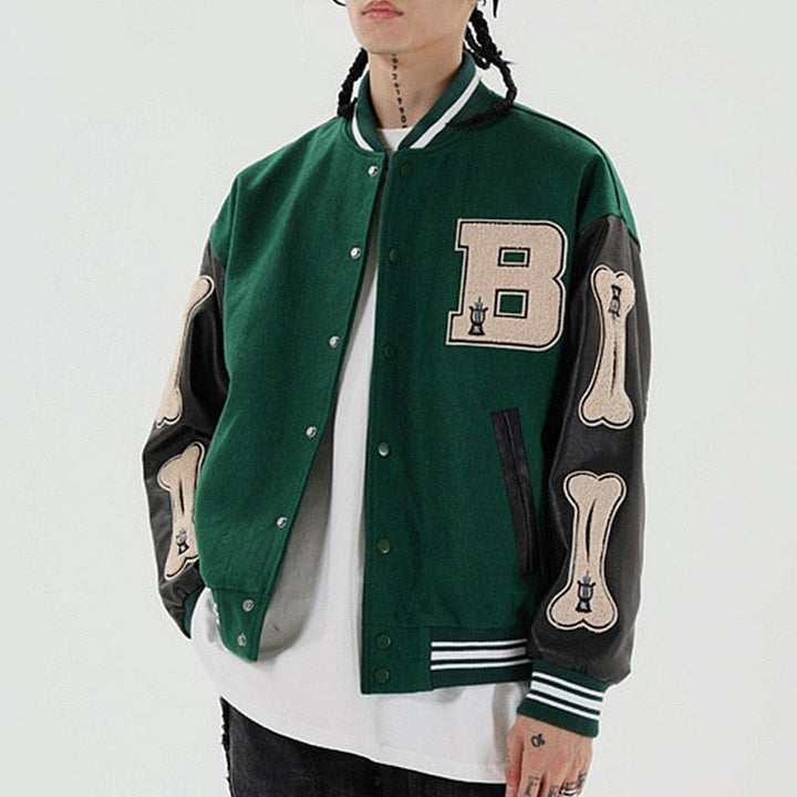 Chaqueta varsity de béisbol de forro polar con cuero sintético para mujer, para otoño