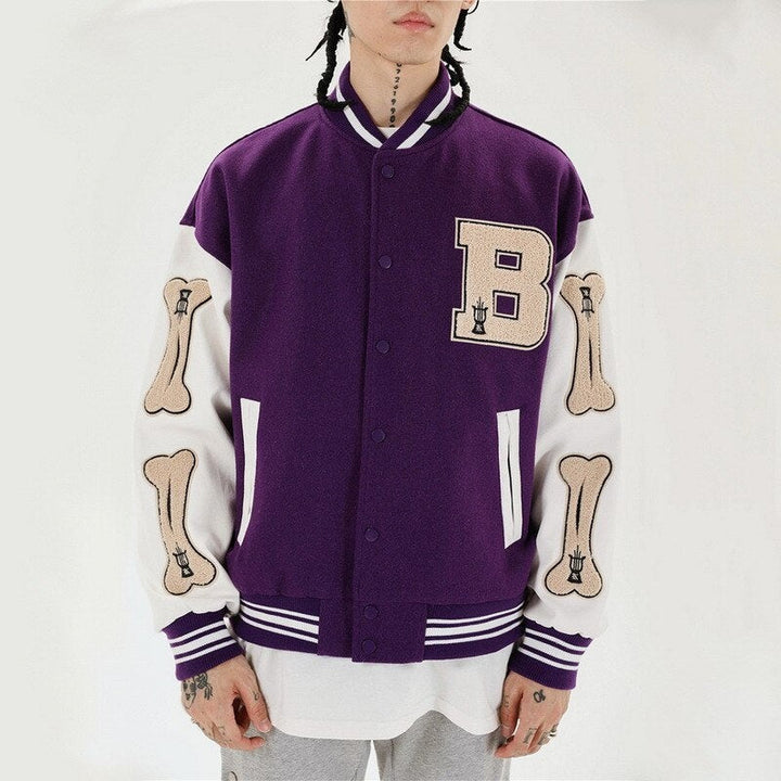 Chaqueta varsity de béisbol de forro polar con cuero sintético para mujer, para otoño