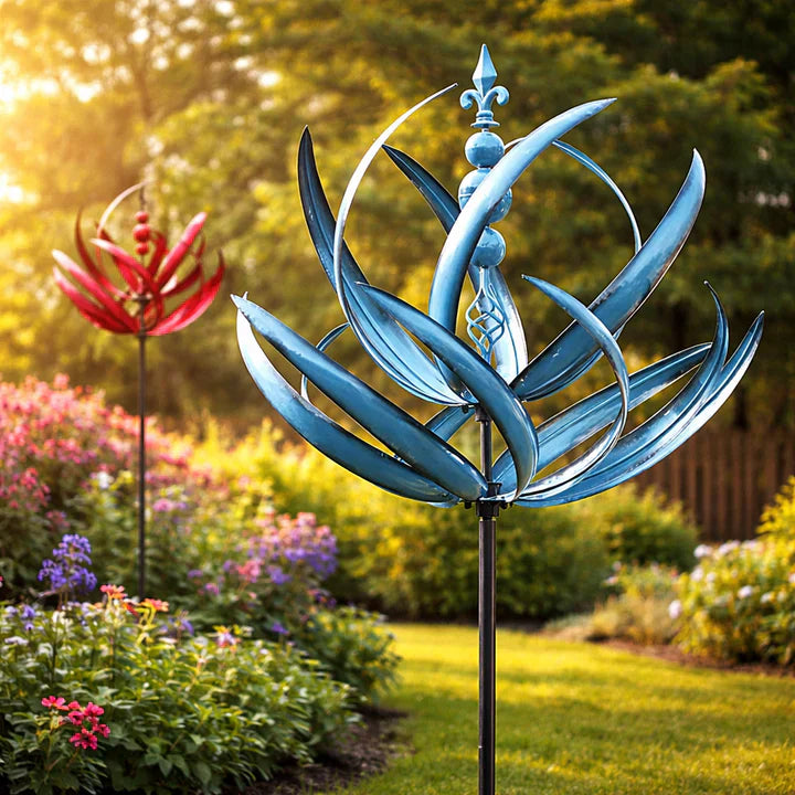 Girouette de jardin en métal à motif fleur de lotus, résistante aux UV, décoration pour terrasse et balcon
