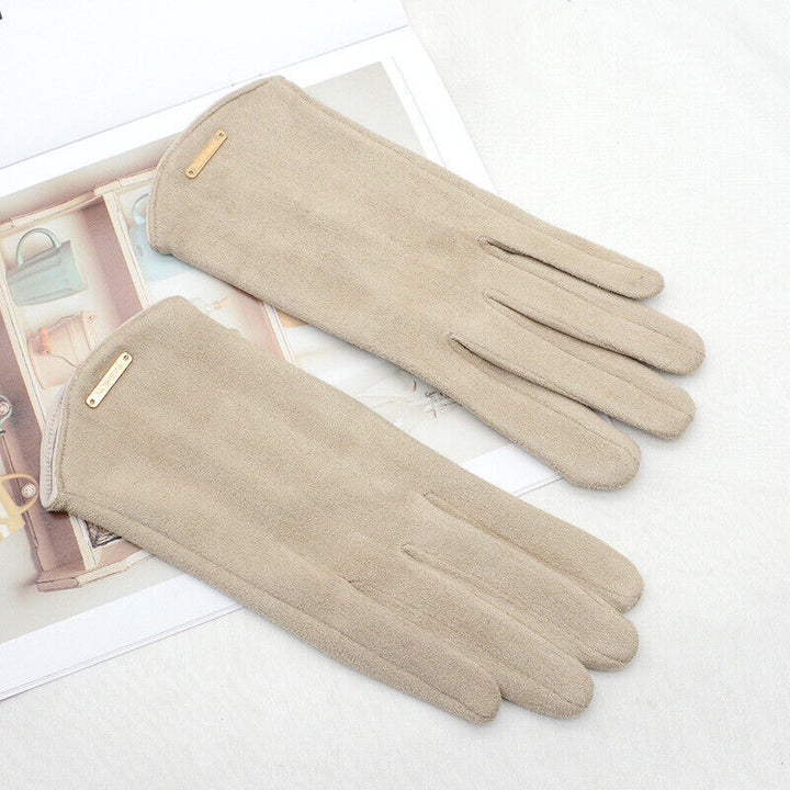 Mănuși elegante de damă din piele de căprioară, căptușite cu cașmir, compatibile cu ecranele tactile, pentru toamnă și iarnă