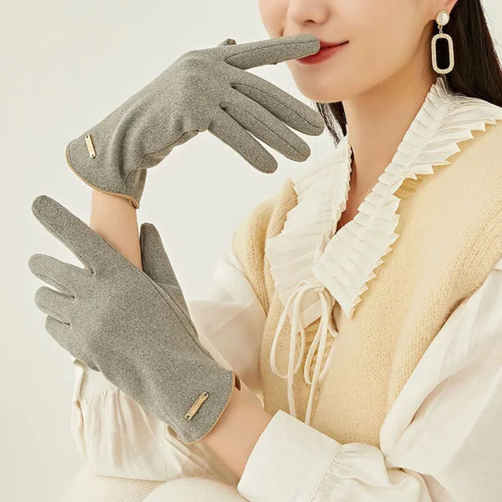 Mănuși elegante de damă din piele de căprioară, căptușite cu cașmir, compatibile cu ecranele tactile, pentru toamnă și iarnă