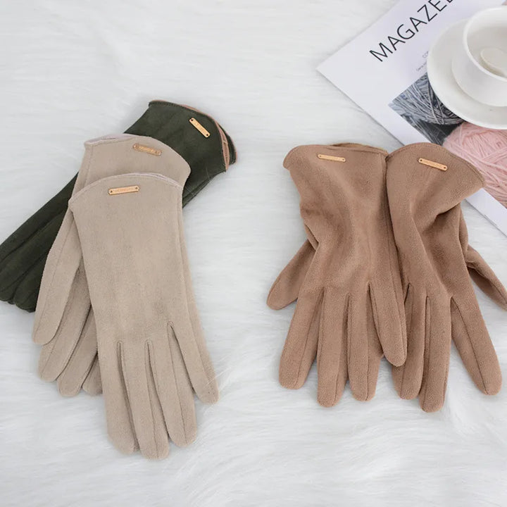 Mănuși elegante de damă din piele de căprioară, căptușite cu cașmir, compatibile cu ecranele tactile, pentru toamnă și iarnă