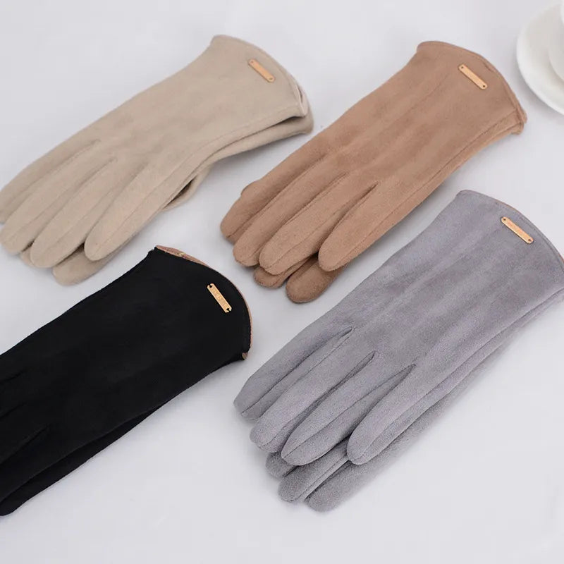 Mănuși elegante de damă din piele de căprioară, căptușite cu cașmir, compatibile cu ecranele tactile, pentru toamnă și iarnă