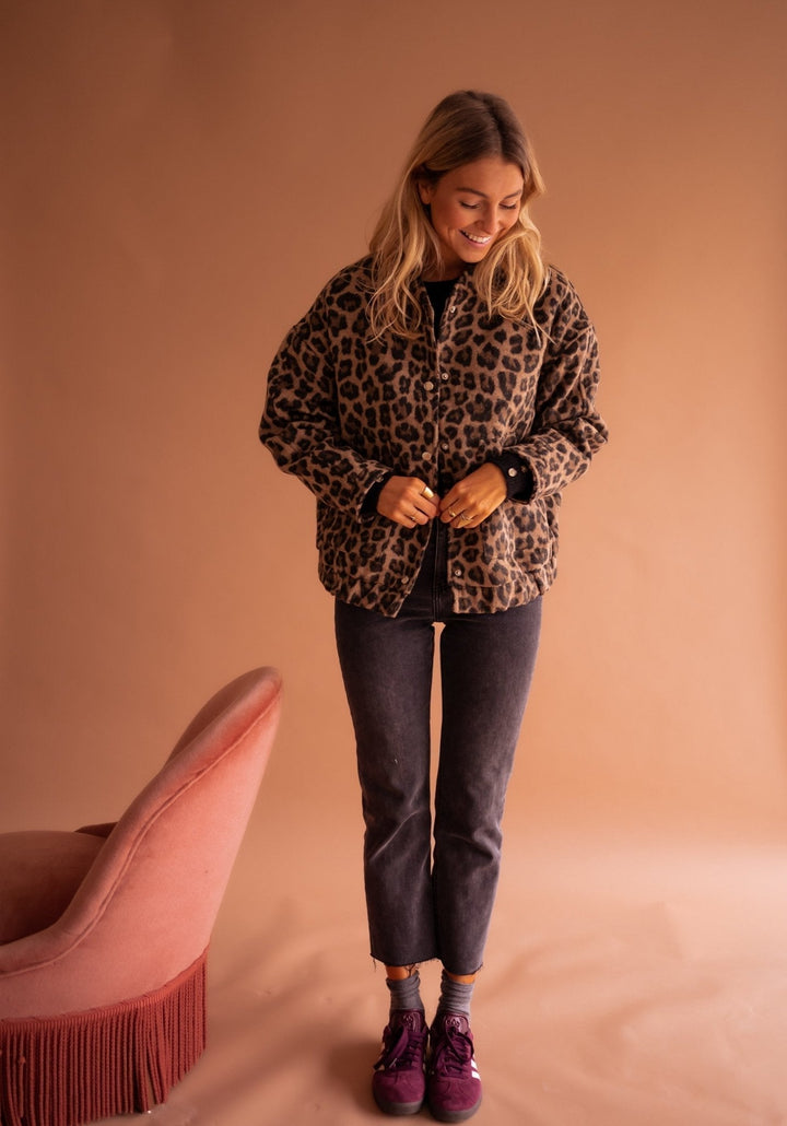 Veste mi-saison pour femme en coton à imprimé léopard