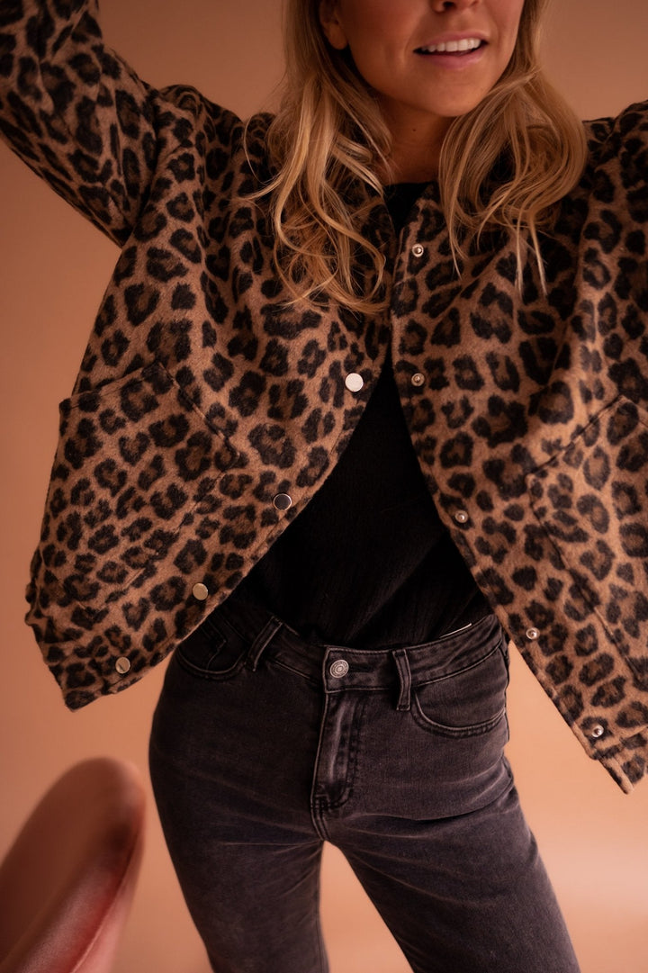 Veste mi-saison pour femme en coton à imprimé léopard