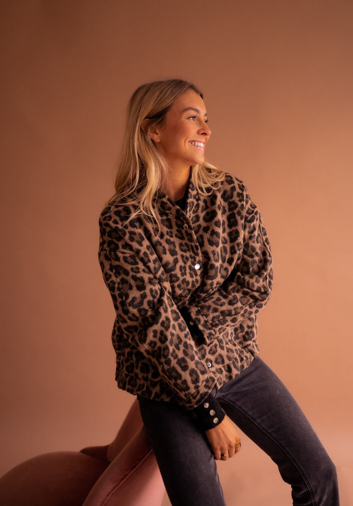Veste mi-saison pour femme en coton à imprimé léopard