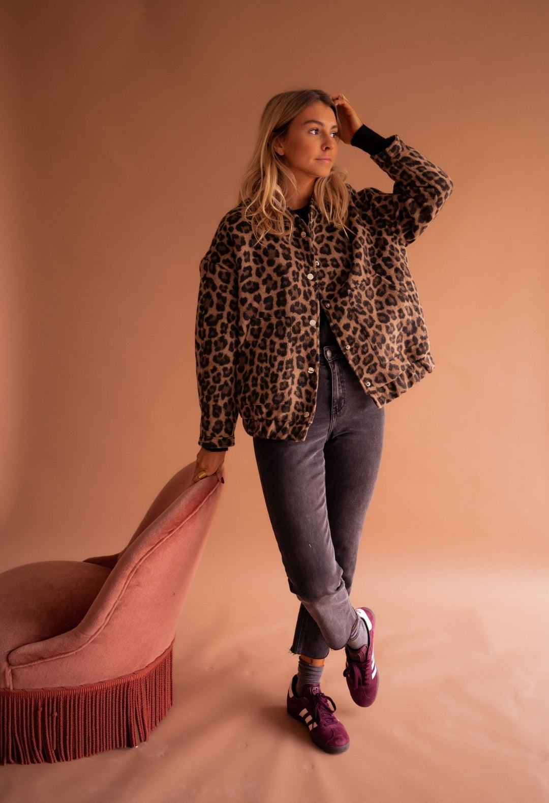 Veste mi-saison pour femme en coton à imprimé léopard