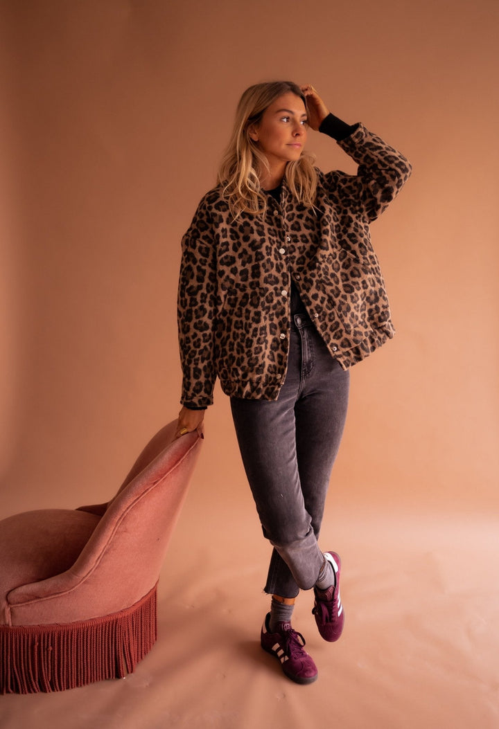 Veste mi-saison pour femme en coton à imprimé léopard