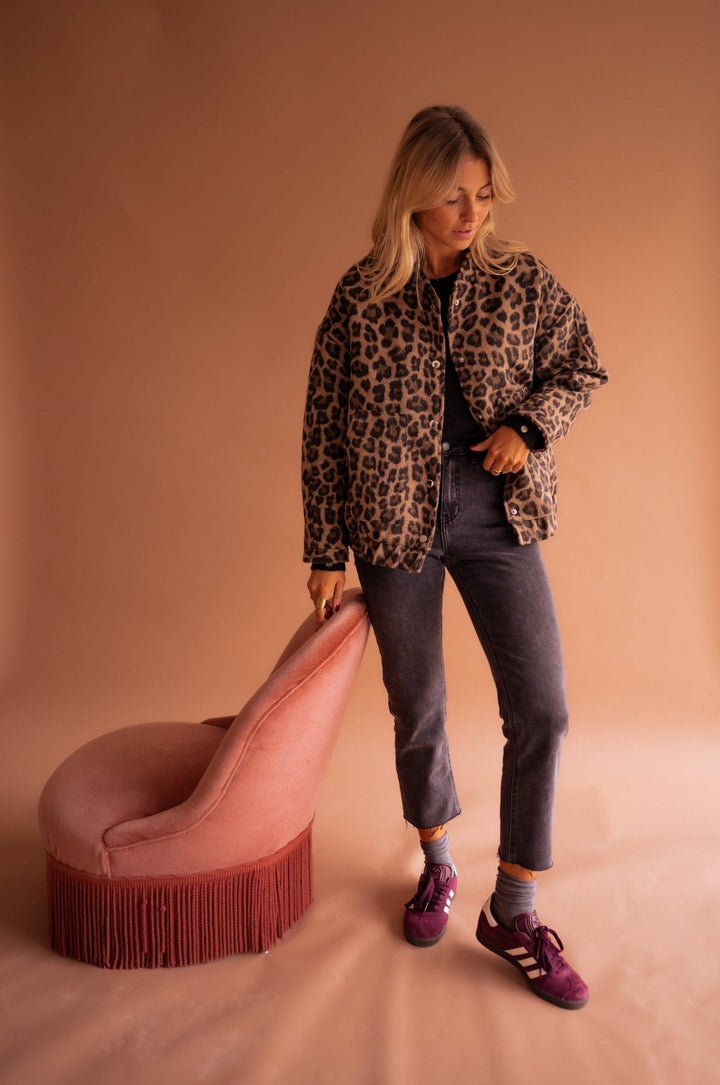 Veste mi-saison pour femme en coton à imprimé léopard