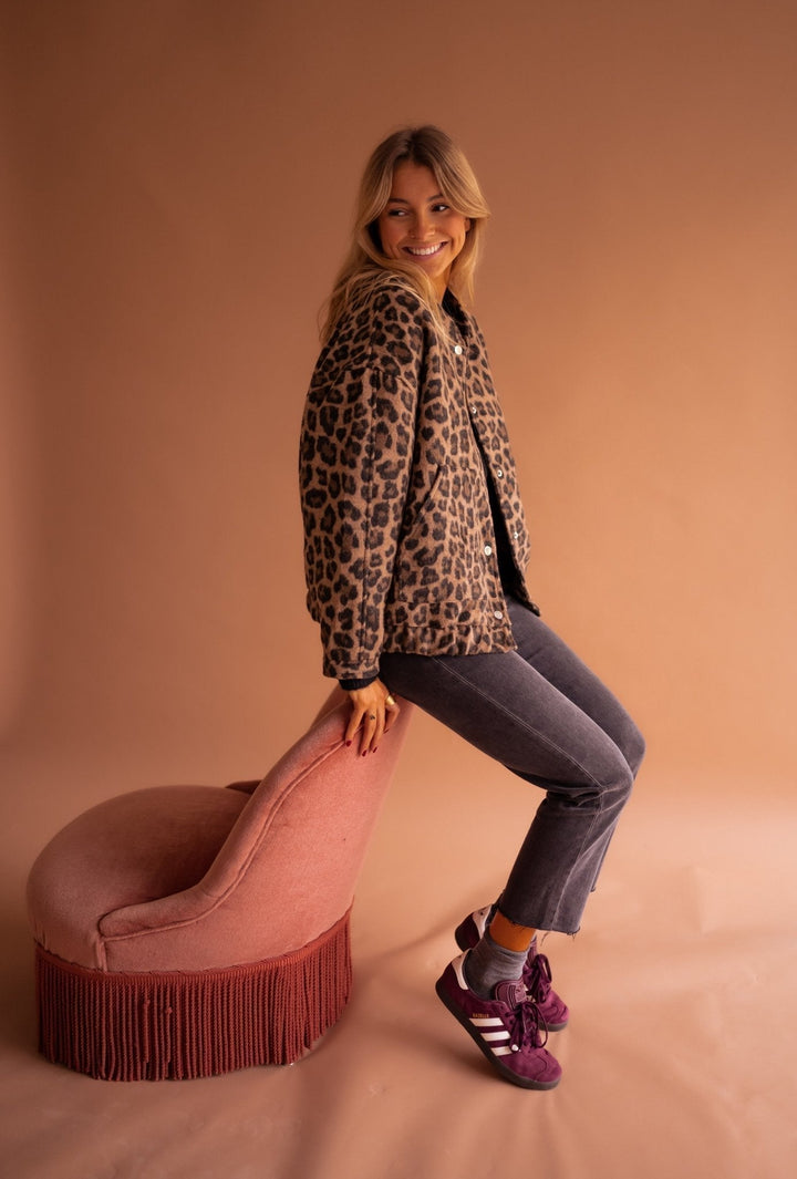 Veste mi-saison pour femme en coton à imprimé léopard