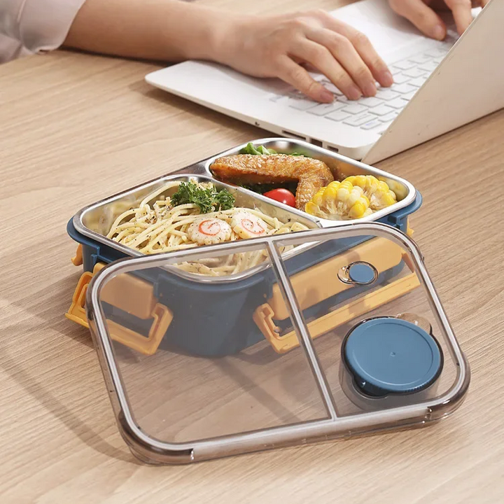 Boîte à repas en acier inoxydable à 3 compartiments, étanche et isotherme, pour le travail et l'école