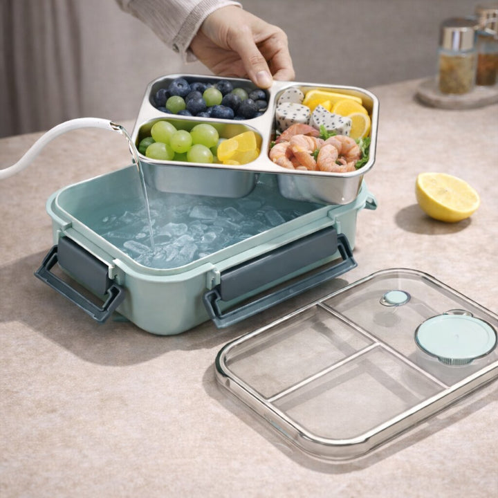 Boîte à repas en acier inoxydable à 3 compartiments, étanche et isotherme, pour le travail et l'école