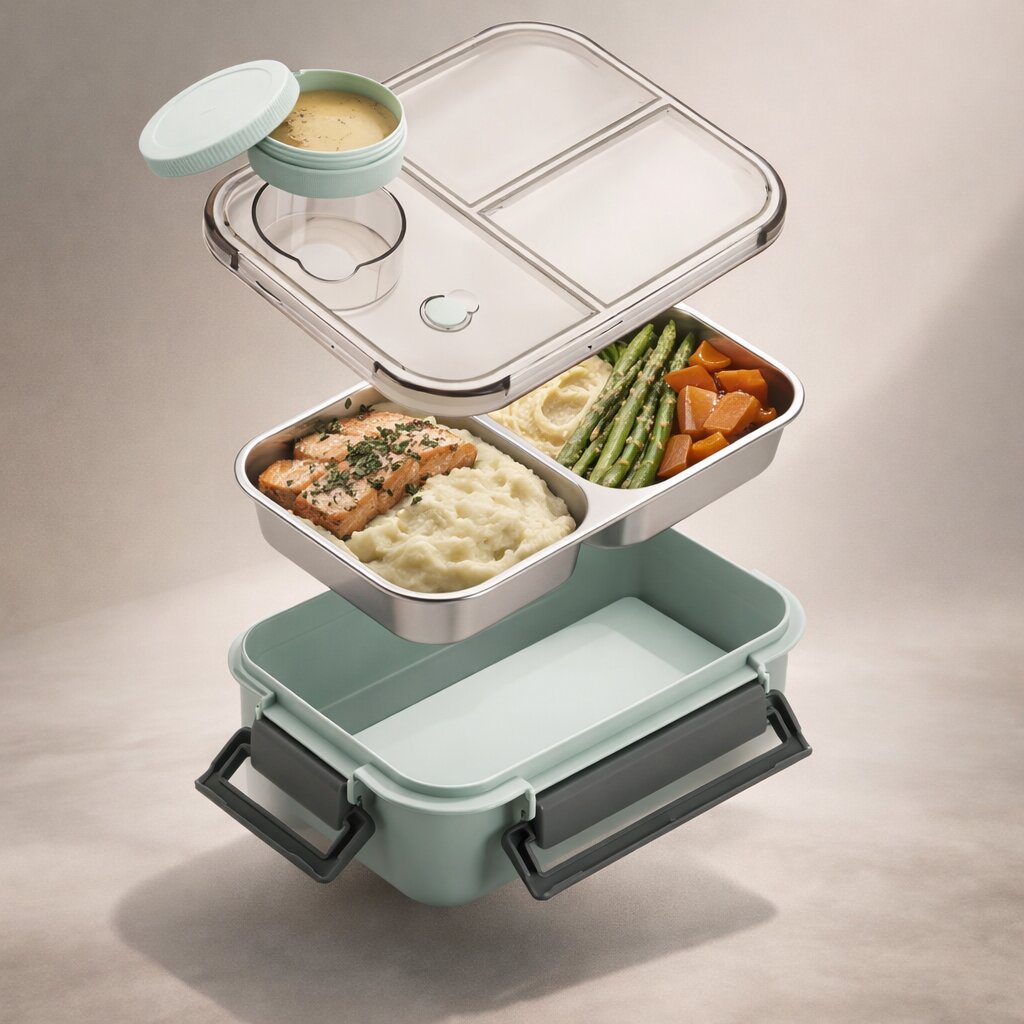 Boîte à repas en acier inoxydable à 3 compartiments, étanche et isotherme, pour le travail et l'école