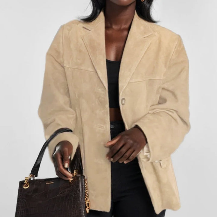 Women's loose-fit suede shirt jacket for autumn and mid-season