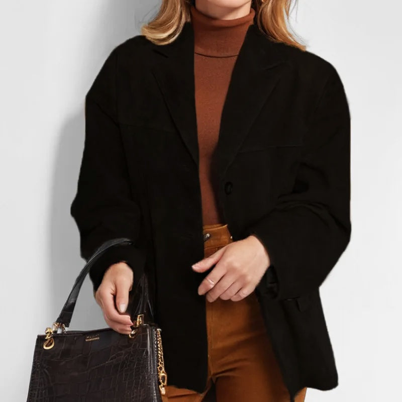 Women's loose-fit suede shirt jacket for autumn and mid-season