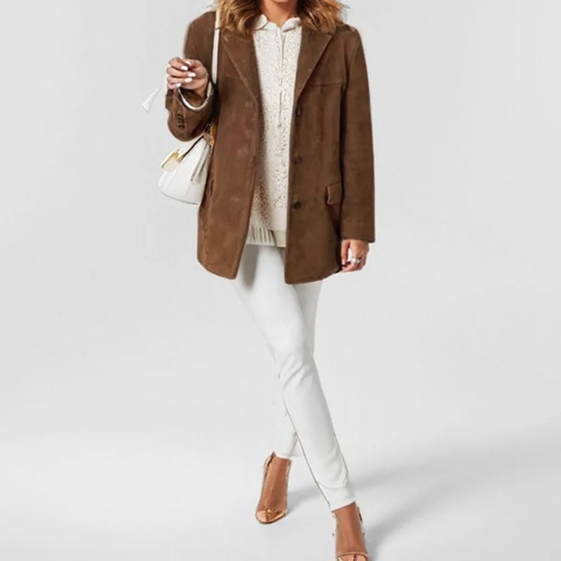 Women's loose-fit suede shirt jacket for autumn and mid-season