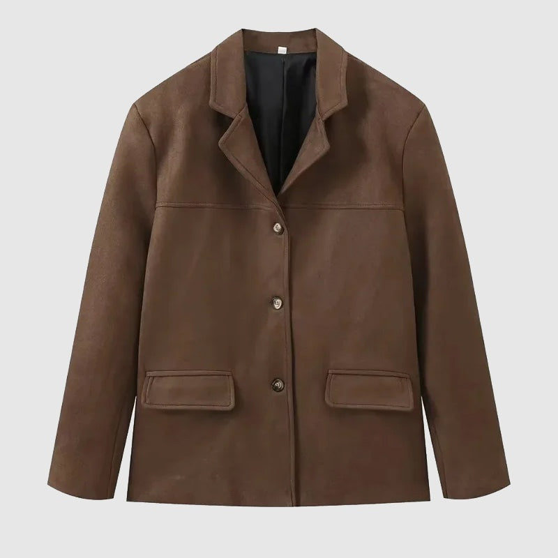 Women's loose-fit suede shirt jacket for autumn and mid-season