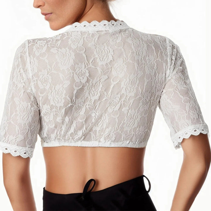 Elegant white lace blouse with half sleeves for women - Mona