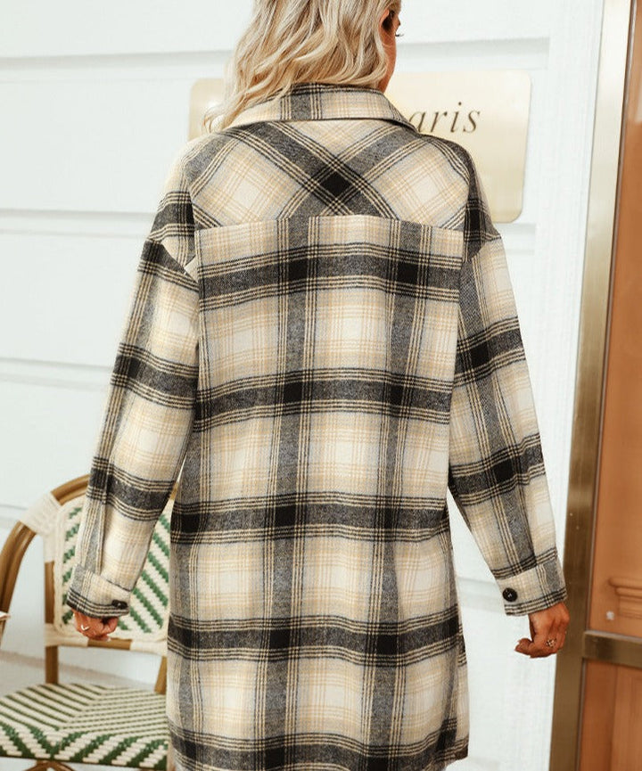 Marta - Elegant and comfortable long plaid blouse for women