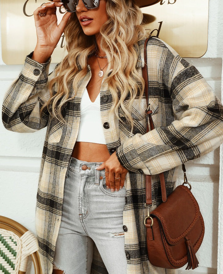 Marta - Elegant and comfortable long plaid blouse for women
