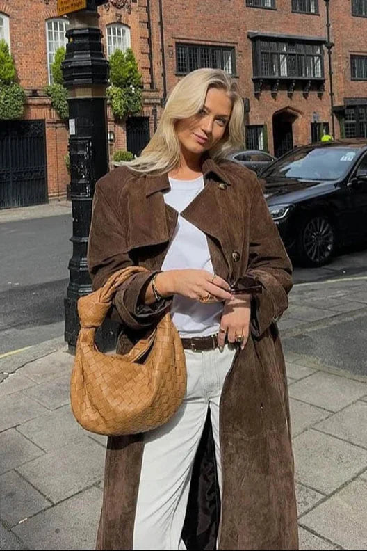 Trench-coat pour femme avec ceinture et revers, manteau élégant pour les journées d'automne plus fraîches