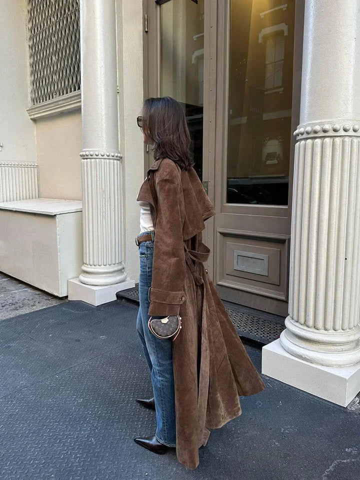 Trench-coat pour femme avec ceinture et revers, manteau élégant pour les journées d'automne plus fraîches