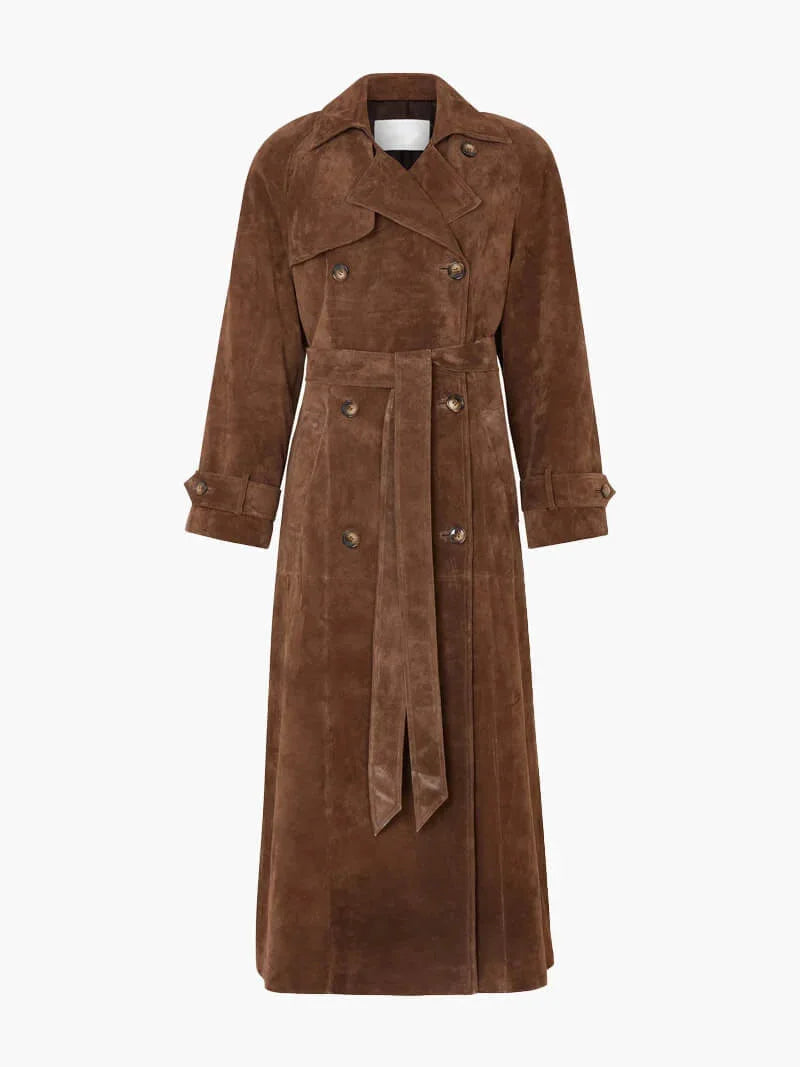 Trench-coat pour femme avec ceinture et revers, manteau élégant pour les journées d'automne plus fraîches